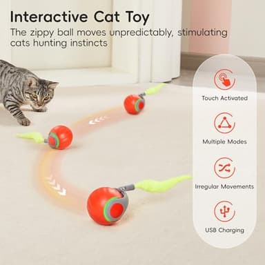 Potaroma Moving Ball Cat Toys with Feather Tail, Rechargeable 2025 New Interactive Toy for Indoor Cats Exercise, Smart Interactive Kitten Rolling Ball, Orange - Image 2