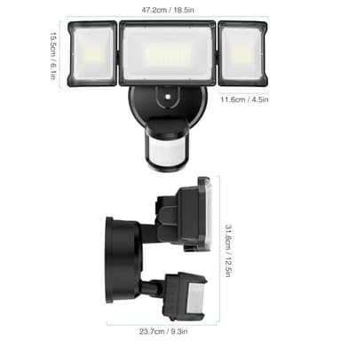 Olafus 75W Motion Sensor Outdoor Light, 2 Pack LED Security Light 7000LM, 6500K Exterior Motion Flood Light with 3 Adjustable Heads, for Outside Garage, Yard, Patio, IP65 Waterproof, Black - Image 9