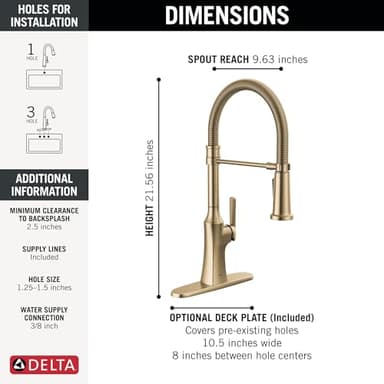 Delta Ermelo Pro Style Commercial Kitchen Faucet with Pull Down Sprayer, Single Hole Brushed Gold Kitchen Sink Faucet, Single Handle, Champagne Bronze 18887-CZ-DST - Image 5