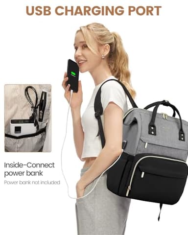 LOVEVOOK Laptop Backpack for Women Fashion Business Computer Backpacks Travel Bags Purse Doctor Nurse Work Backpack with USB Port, Fits 17-Inch Laptop Grey Black - Image 4