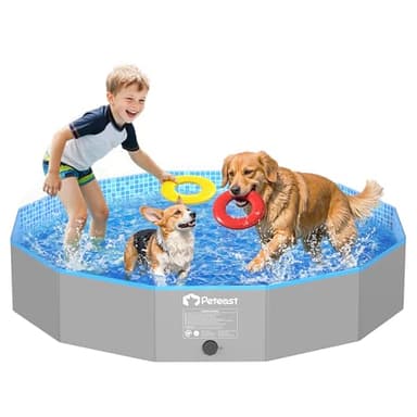 Peteast Foldable Dog Pool with Sturdy Round Design, Extra Large Portable Pet Bathtub, Durable 64" Diameter Portable Design for Backyard & Indoor Use (Includes 2 Flying Disks) - Image 1