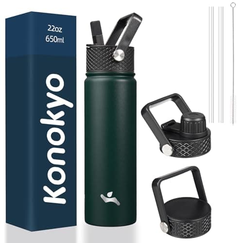 Konokyo 22oz Stainless Steel Bottles with 3 Lids Sport Insulated Water Bottle,Army Green - Image 1