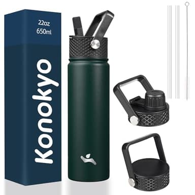 Konokyo 22oz Stainless Steel Bottles with 3 Lids Sport Insulated Water Bottle,Army Green - Image 1