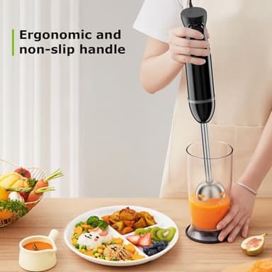 Bonsenkitchen Hand Blender, Immersion Blender with 2 Mixing Speed, Electric Handheld Mixer Portable Stick Mixer with Stainless Steel Blades for Soup, Smoothie, Puree, Baby Food - Image 6
