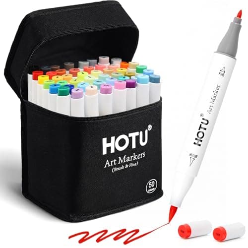 HOTU Alcohol Markers Brush and Fine Tip 50 Colors Dual Tips Art Marker Set Alcohol-based Sketch Pens with Carrying Case，Non-Bleeding Pad for Art Enthusiast Adults Coloring Illustration - Image 1