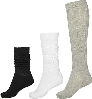 BomKinta Slouch Socks Women Thigh High Boot Socks Soft Scrunch Socks Size 5-11 3 Pair Pack Black White Gray - Image 2