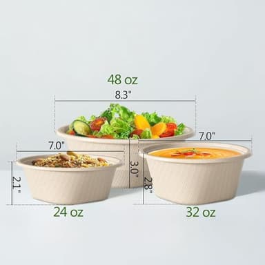 Homestockplus 32 Oz Deep Paper Bowls Disposable Bowl - Disposable Heavy Duty Compostable Bowls, Eco-friendly Sugarcane Bagasse Biodegradable Bowl for Soup, Salad, Dessert, Ice Cream [50 Pack] - Image 7