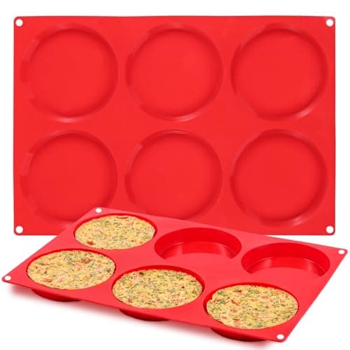 Jumbo Muffin Top Pan, 4 Inch Extra Large Egg Baking Pan for Oven Silicone Molds for Breakfast Sandwiches, English muffins, Whoopie Pies, Corn Bread, Egg bites, 2 Pack Red - Image 1