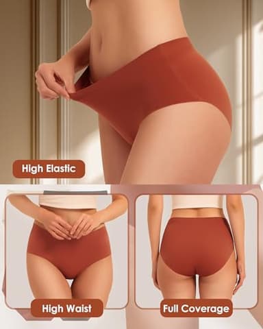 Womens Underwear Seamless Full Coverage Breathable Briefs No Show Silky Stretch High Waisted Ladies Panties 6 Pack (US, Alpha, Medium, Regular, Regular, 6 Color Packs) - Image 5