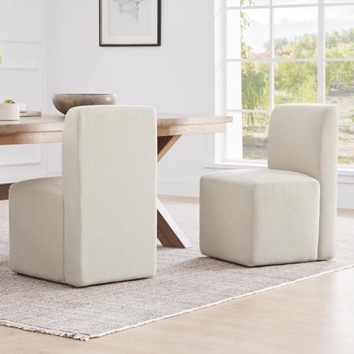 CHITA Dining Chairs with Casters Set of 2, FSC Certified Upholstered Armless Modern Rolling Dining Chairs with Rollers for Bedroom Reading Room Living Room, Linen - Image 1