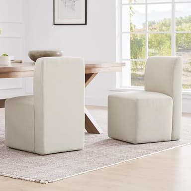 CHITA Dining Chairs with Casters Set of 2, FSC Certified Upholstered Armless Modern Rolling Dining Chairs with Rollers for Bedroom Reading Room Living Room, Linen - Image 1