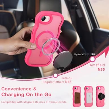 Amzfield Magnetic for iPhone 16e Case, Compatible with Magsafe Wavy Frame Cute Design Translucent Matte Hard Back Silicone Bumper Shockproof Protective Phone Case for iPhone 16 e Women Girls, Hot Pink - Image 2