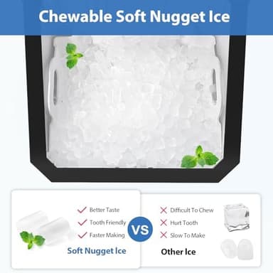 Aeitto Nugget Ice Maker Countertop, 55lbs/Day, Large Capacity Chewable Ice Maker, Rapid Ice Release in 5 Mins, Self-Cleaning with Stainless Steel Housing Ice Machine for Home Office and Party, Black - Image 4