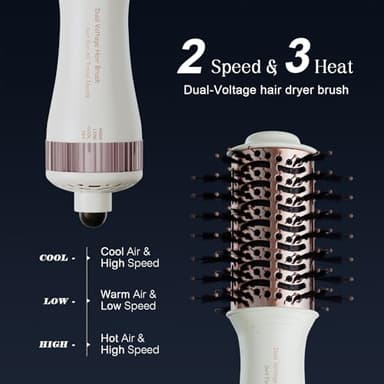 Travel Dual Voltage Hair Dryer Brush 4-IN-1 Portable Mini Hot Air Blow Dryer Straightener & Curler Brush, Titanium Round Blowout Styler Volumizer Tools, 110/240V US/EU/UK Plug for International Travel - Image 6