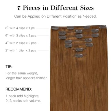 HOTBANANA Human Hair Clip in Hair Extensions, Copper 120g Clip in Hair Extensions Real Human Hair Straight Remy Hair Clip in Hair Extensions 18 Inch 7pcs - Image 2