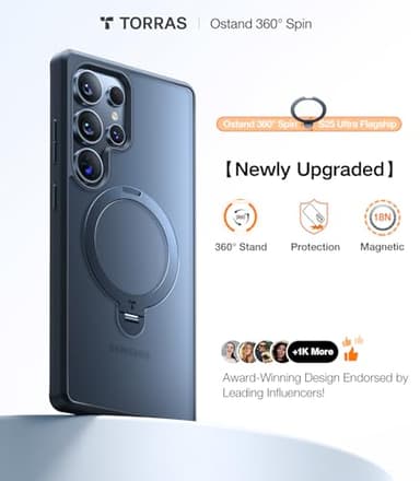 TORRAS 360 Spin Magnetic Stand for Samsung Galaxy S25 Ultra Case, Fit for Magsafe, Military Grade Slim Protective S25 Ultra Case with Kickstand & Ring Holder, Ostand Spin, Translucent Frosted Black - Image 8