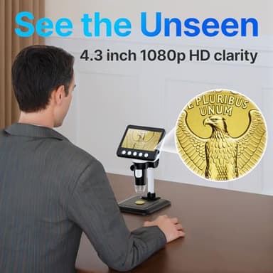 WKR Coin Microscope, 4.3" LCD USB Digital 1000X Coin Magnifier with 8 Adjustable LED Lights, 1080P PC View Compatible with Windows/MacBook for Adults Kids - Image 2