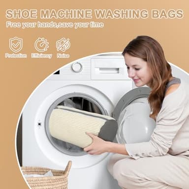 Aokna 2 Pack Shoe Washing Machine Bags, Shoe Washing Bag for Washer and Dryer, Reusable Laundry Shoe Bag with Sturdy Zipper, Roomy Shoe Cleaning Bag for All Shoes Types and Sizes (Off White) - Image 6