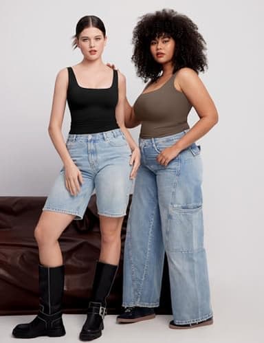 PUMIEY Tank Top for Women Sleeveless Double Lined Basic Summer Tops, Jet Black Medium - Image 6