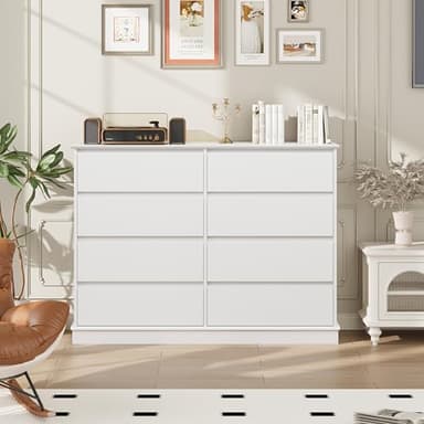 8 Drawer Dressers for Bedroom, Chest of Drawers with Deep Drawers, Large Double Dresser for Closet with Wide Top, Horizontal Wooden Dresser for Living Room, Hallway, Kids Room, White - Image 3