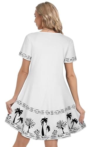 Sun Dresses for Women Casual Summer Pockets Short Sleeve Dress Scoop Neck Beach Cover Ups(White Tree, L) - Image 5