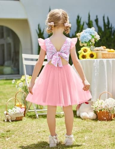 Arshiner Toddlers Tutu Dress Tie Back Ruffle Sleeve Tulle Pink Mermaid Party Special Occasion Little Kids Summer Dresses 5t - Image 3