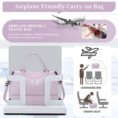 Weekender Bags for Women,Personal Item Travel Bag with Shoes Compartment,Overnight Travel Duffel Bag with Toiletry Bag - Image 7