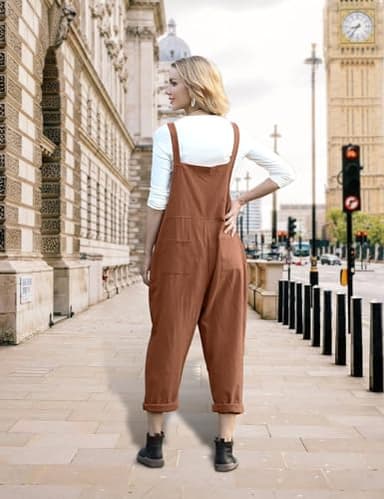 YESNO Women Long Casual Loose Bib Pants Overalls Baggy Rompers Jumpsuits with Pockets PV9 (L PV9 Coffee) - Image 4