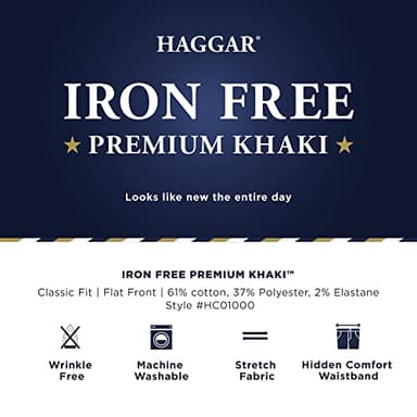 Haggar Men's Iron Free Premium Khaki Classic Fit Flat Front Expandable Waist Casual Pant (Regular and Big & Tall Sizes), Dark Navy, 40x30 - Image 4