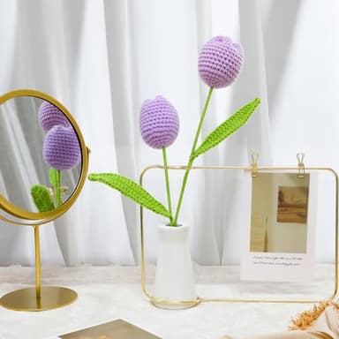 Veryhome 10Pcs Artificial Flowers Crochet Flowers Completed Handmade Tulip for Home Decoration and Valentine's Day Mother's Day Birthday Wedding Gift, Purple - Image 4