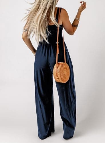Dokotoo Loose Jumpsuits for Women Overalls Oversized Solid Color Wide Leg One Piece Sleeveless jumpsuit Long Pant Romper with Pockets 2025 Fashion Blue Large - Image 4