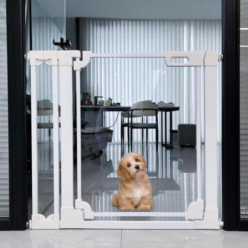WAOWAO Clear Baby Gate for Stairs Modern Design Acrylic Auto Close Pet Gate, 29.52-37.79" Wide Safety Baby Gate for Doorways,White Clear Dog Gates Indoor, Hallways,Kitchen - Image 1