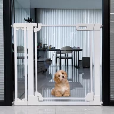 WAOWAO Clear Baby Gate for Stairs Modern Design Acrylic Auto Close Pet Gate, 29.52-37.79" Wide Safety Baby Gate for Doorways,White Clear Dog Gates Indoor, Hallways,Kitchen - Image 1