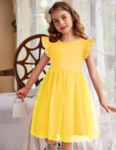 Arshiner Kids Tulle Tutu Dress for Toddler Girl Rose Red Tutu Princess Party Sundress (Yellow, 4T) - Image 2