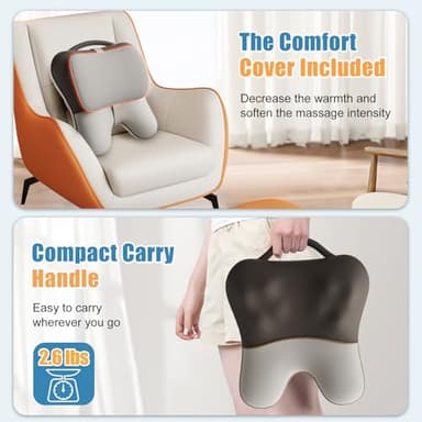 Shiatsu Neck and Back Massager with Heat, Back Massager for Pain Relief Deep Tissue, Massager for Neck and Shoulder Pain, Massage Pillow with Cover, Adjustable Straps & Portable Handle (No Battery) - Image 5