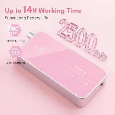 Makartt Nail Drill Professional: 60W 35000RPM Electric Nail File with Coreless Motor, 2 in 1 Desktop & Portable, Drill Bits and LCD Display for Acrylic Gel Nails, Nouvella Pink - Image 3