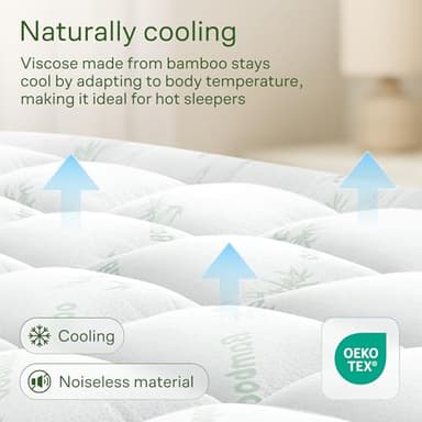 Ultra Soft Full Size Mattress Topper - Viscose Made from Bamboo Pillow Top Mattress Pad for Back Pain Relief - Naturally Cooling for Hot Sleepers, Green - Image 4