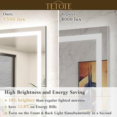 TETOTE 84 x 36 LED Bathroom Mirror with Lights, Brighter Front and Backlit Led Lighted Vanity Mirror Wall Mounted, 3-Color Dimmable Light up Anti Fog Mirror, Waterproof, Shatterproof Tempered Glass - Image 3