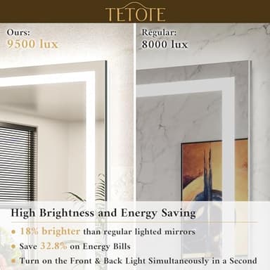 TETOTE LED Bathroom Mirror with Lights 28 x 36 Frontlit and Backlit Light up Mirror, Brighter Lighted Bathroom Mirror for Wall, 3-Color Anti Fog Mirror, Waterproof, Shatterproof Tempered Glass - Image 2