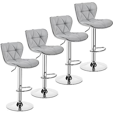 Yaheetech Bar Stools Set of 4, Island Chairs Shell Back, PU Leather Adjustable Barstools, Swivel Barstools with Footrest for Home Kitchen, Light Gray - Image 1