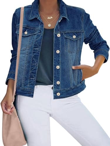 Luvamia Women's Vintage Blue Denim Jacket, Size Large, Fits Size 12-14, Long Sleeves, Button Down, Relaxed Fit, All Seasons, Bomber Silhouette - Image 1