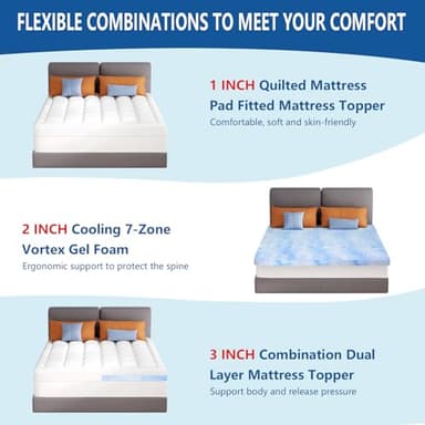 KAYFIA Mattress Topper Full with Dual Layer 3 Inch Memory Foam, 2 Inch Cooling 7-Zone Gel Memory Foam Plus 1 Inch Down Alternative Pillow Top Mattress Topper,Deep Pocket, Support for Back Pain Relief - Image 9