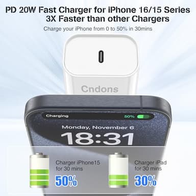 Cndons Fast Charger for iPhone 17 16 15 Charger 3Pack, 6+6+10ft USB-C to USBC Cable Cord &20W Type C Block Fast Charging for iPhone 17/16/15 Pro Max,Pro,Plus,16e,17 Air, iPad Pro/Air/Mini - Image 2