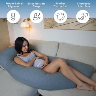 Pharmedoc Pregnancy Pillows, U-Shape Full Body Pillow - Solid – Cooling Removable Cover Dark Grey – Pregnancy Pillows for Sleeping – Body Pillows for Adults, Maternity Pillow and Pregnancy Must Haves - Image 6