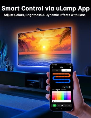 TV LED Backlight, 14.7ft Cuttable TV Lights That Change with TV for 55-65 Inch Screen and PC Monitor, TV Backlight with Sensor, Smart App Control, Game & Music Sync Color Changing Light - Image 5
