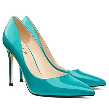 COLETER Women's 4 Inch Pumps Pointy Toe Wedding Dress Shoes Slip on Stiletto Pumps Patent Teal 8US - Image 1