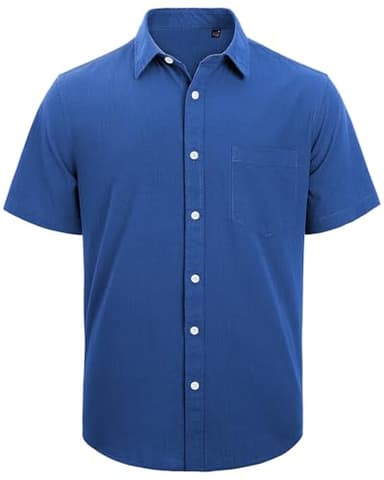 J.VER Linen Shirts for Men Beach Vacation Button Down Short Sleeve Untucked Dress Shirt Cotton Big and Tall Wedding Tops Blue XL - Image 3