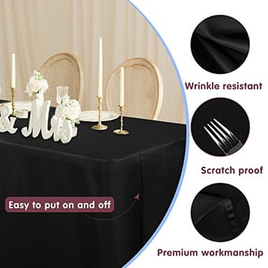 HolidayIdeas Fitted Black Tablecloths - 72 x 30 Inch - 2 Pack Rectangle Table Clothes for 6 Foot Tables, Polyester Fabric Table Cover for Trade Show, Craft Show, Parties, Birthday, Wedding - Image 2