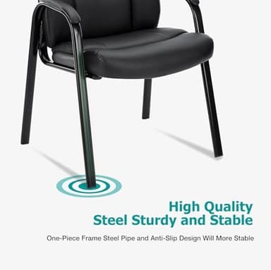 DUMOS Reception Chair with Padded Arms - Executive Leather Waiting Room Chairs Office Guest Chair No Wheels for Conference Room Lobby Side, Black - Image 4