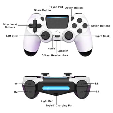 MOVONE Wireless Controller for PS4,Dual Vibration Game Joystick/Motion Sensing/Touchpad/Speaker/3.5mm Headphone,Compatible with PS4/Slim/Pro Console/PC(white+black) - Image 4